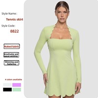 Combinaison de yoga une pièce pour femme, automne/hiver, manches longues, jupe de golf/tennis, dentelle respirante, séchage rapide, Spandex/Nylon, couleur unie