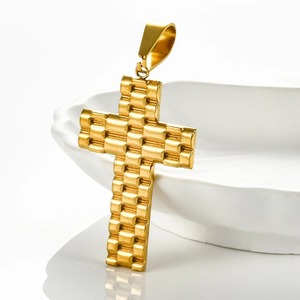 1 pièce Pendentif Croix Catholique Texturé en Acier Inoxydable pour Hommes et Femmes, Doré, Vintage, Religieux, Amulette de Prière de Jésus, Bijoux Cadeaux - Product Image 3