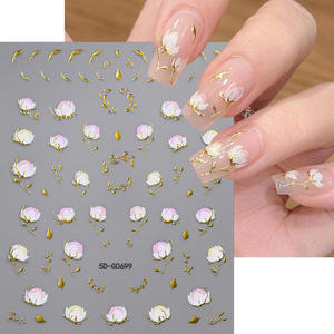 Suministros para <span class=keywords><strong>Uñas</strong></span>, Adhesivos Metálicos de Alta Calidad con Flores Rosas y Azules, Adhesivos 3D/5D para <span class=keywords><strong>Uñas</strong></span>, Decoración de Manicura - Product Image 2