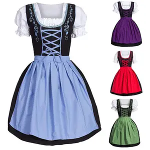 سيدة Dirndl أوكتوبرفست زي البافاري الوطني الوردي منقوشة ملابس النادي تأثيري كرنفال الهالوين الهوى حزب اللباس