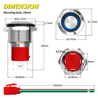 Interrupteur à bouton-poussoir momentané en métal IP67 19MM 20A à fort courant, 4 broches, anneau lumineux, bonne qualité en vente chaude