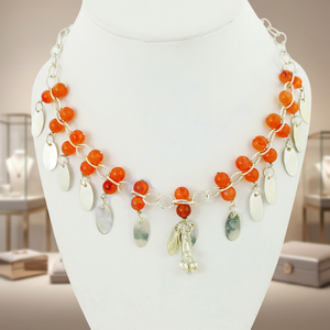 Collier en argent 925 pour femme avec perles et pierres de corail orange naturelles, style élégant, à porter au quotidien, plaqué argent - Product Image 3
