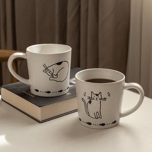 Taza <span class=keywords><strong>de</strong></span> Cerámica Blanca con Diseño <span class=keywords><strong>de</strong></span> Gato Pintado a Mano, Apta para Microondas, para <span class=keywords><strong>Café</strong></span>, Desayuno, Estudiantes, Parejas, Uso Doméstico - Product Image 1
