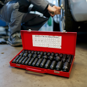 Jeu de douilles à chocs 35 pièces 1/2 pouce, rouge, qualité industrielle, outil de réparation automobile, douilles hexagonales longues et courtes pour usage pneumatique - Product Image 2