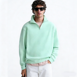 Pull-over décontracté en maille à col montant pour homme, 250 g/m², avec demi-fermeture éclair, manches longues, coupe ample, vente en gros - Product Image 5