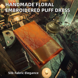 Sari de Seda para Mujer de la India y Pakistán 2022, Hecho a Mano, con Estampado Luminoso Floral, Bordado, Manga Abullonada, Cuello en V, Alta Calidad, Venta al Por Mayor - Product Image 2