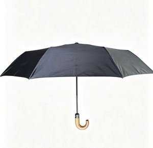 Parapluie pliant classique de luxe personnalisé avec logo, coupe-vent, ouverture semi-automatique, élégant, poignée en bois en forme de J, 210T, vente en gros - Product Image 3