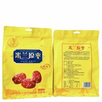 Sachets d'emballage alimentaire à fond plat avec fenêtre transparente et soufflet, pour dattes chinoises séchées de qualité supérieure, avec trou de suspension et fermeture Ziplock