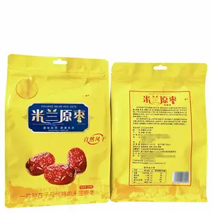 High Level Chinese Date Jujube Dried Fruit Hang Hole Ziplock Pouches Clear Window Gusset Flat Bottom Food Packaging Bags
