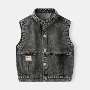 2024 automne garçons décontracté élégant Denim gilet Streetwear Cardigan <span class=keywords><strong>veste</strong></span> col montant <span class=keywords><strong>sans</strong></span> manches Design à la mode <span class=keywords><strong>en</strong></span> gros - Product Image 3