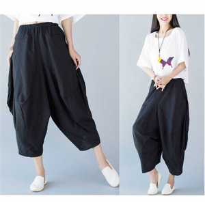 Pantalones bombachos de <span class=keywords><strong>lino</strong></span> y algodón para <span class=keywords><strong>mujer</strong></span>, pantalón holgado, estilo étnico, <span class=keywords><strong>talla</strong></span> <span class=keywords><strong>grande</strong></span> - Product Image 2