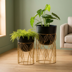 Modern Luxury Gold Metal Planter with Stand Decorative Black Flower <b>Pot</b> Elegant Indoor Outdoor Plant <b>Holder</b> Home Decor - Product Image 3