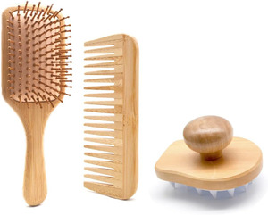 Masajeador de cuero cabelludo al por mayor y peine para aceite, cepillo de madera para champú, cepillo para cuero cabelludo, dispositivos masajeadores de silicona y bambú para el cuero cabelludo - Product Image 1