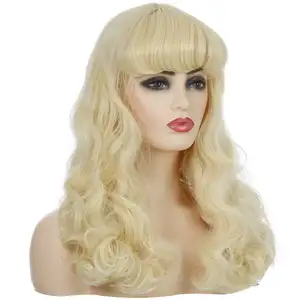 morvally 50s Vintage Medium Length Blonde Wigs with Bangs | Natural Wavy Synthetic Hair Wig for Women Cosplay Halloween
