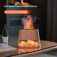 Humidificateur et diffuseur d'arômes à effet flamme en pierre de sel, nouveau modèle ; Diffuseur d'huiles essentielles à effet flamme dégradé sept couleurs, alimenté par USB, pour la maison et le bureau