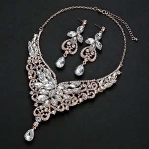 Juego de Joyería de Imitación de Cristal de Lujo al por Mayor, Aretes y Collar de Moda, Juego de Joyería para Novia, Bodas y Mujeres - Product Image 3