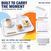 OEM ODM Klantspecifieke Bulk Trayform Melamine Serviesbord Witglans Party Koffieplateau Thuis Brunchplank Stabiele voet Draagbaar