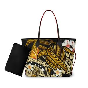 Kanaka Maoli (Hawaiano) piña plátano hojas <span class=keywords><strong>tortuga</strong></span> <span class=keywords><strong>tatuaje</strong></span> amarillo bolsos y monedero para mujeres 2023 bolso de gran capacidad para niñas - Product Image 2