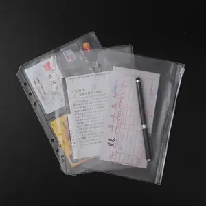 A5A6笔记本装饰塑料透明拉链包商务名卡活页夹书插袋学校文具6孔拉链包