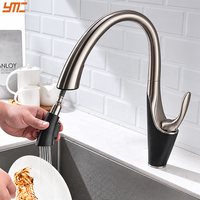 Robinet de cuisine extractible en laiton brossé, mitigeur chaud/froid à poignée unique pour projets de cuisine modernes