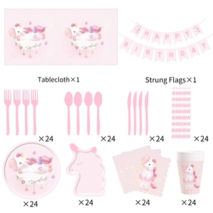 DAMAI Unicorn Birthday Party Supplies Pink <b>Disposable</b> Tableware Set <b>Plates</b> Cups Napkins Cutlery for Girls - Product Image 5