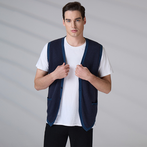 Wholesale Men's Cotton Silk Blend Knit Cardigan <b>Vest</b> V Neck Sleeveless Casual Button Down Sweater <b>Vest</b> for Men - Product Image 1