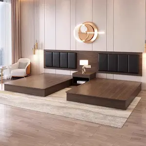 Muebles de dormitorio Juego de dormitorio moderno Hotel Habitación extra grande Cama de madera Gabinete de TV Juego de muebles de dormitorio