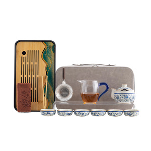 Juego de té de viaje Dehua azul y blanco, tazas de porcelana Gaiwan, bandeja completa, regalo empresarial, logotipo personalizado - Product Image 5