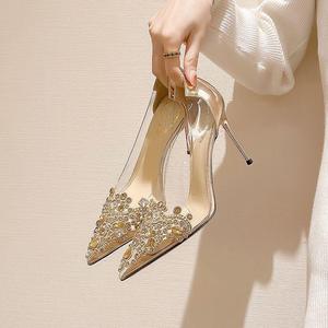 Nuevos Zapatos de Novia para Mujer, con Punta en Pico, Transparentes, con Pedrería, Tacones Finos, con Tira Delgada - Product Image 4