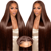 Vente en gros # Perruque droite couleur marron chocolat 13x6 en dentelle, cheveux brésiliens vierges non traités, sans colle, pour femmes noires