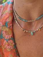 Collier de perles et chaîne en acier inoxydable avec pierre naturelle en cristal coloré Summer Beach
