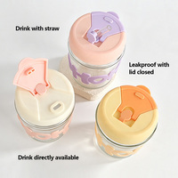 Bouteille d'eau en verre borosilicate portable personnalisée OEM, mignonne, anti-fuite, avec paille et perle