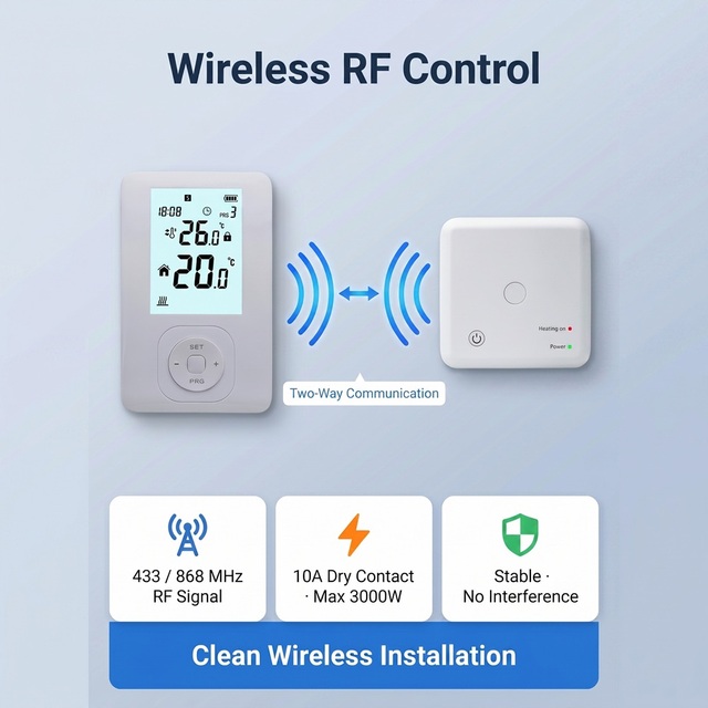 Smart Wireless Heating and Cooling Room Thermostat with RF Control for Gas Boiler