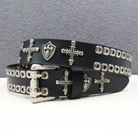 Personnalisé Double Aiguille Boucle Gothique Hommes Ceinture Y2K Métal Punk Rock Style Rivet Ceintures En Cuir Véritable Jeans Crâne Ceinture