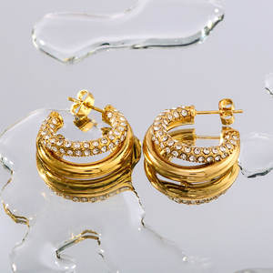 Boucles d'oreilles tendance anti-ternissement de créateur, plaquées or PVD 14k 18k, en acier inoxydable 316L, zircon, bijoux fins, marque CC, pour femmes - Product Image 3