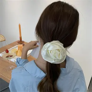 Französische Vintage cremige weiße Rose Blume Haar gummis Haar bänder Satin Seide Haar gummis Luxus weiß hand gefertigt für Mädchen