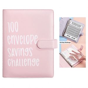 Cheapest A5 100 Envelope Money Savings Challenge Binder, PU Cover Loose-leaf Agenda <b>Notebooks</b>, 100 Day Savings Challenge Binder - Product Image 2
