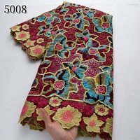 Tela de encaje seco de cera bordada nigeriana 5008 al por mayor, diseños de moda, tela de cera floral, tela de encaje de guipur con cordón para vestido de mujer