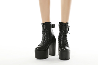 Nouveauté bottes d'hiver pour femmes style punk chaussures noires à glissière 13 cm talon carré plate-forme filles bottes à talons épais