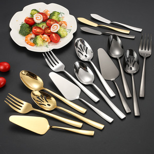 Juego de cubiertos de acero inoxidable, cucharas para servir, tenedores, palas para pizza, cuchillos para aceite, para buffets, hoteles, pulido espejo, calidad alimentaria - Product Image 1