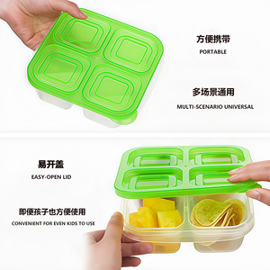 Lonchera de cuatro compartimentos, contenedor de almacenamiento de alimentos de PP con tapa de fácil apertura para niños y adultos, uso en exteriores - Product Image 1