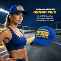 Casquette Souvenir d'Événement Broderie 3D en Relief Logo IFBB Grand Prix Bleu Royal Structurée pour Compétition de Musculation