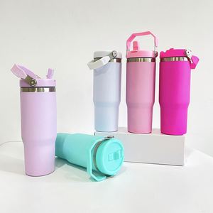 Gobelets isothermes portables grande capacité, tasses de voyage, bouteilles 30oz, gobelets à paille rabattable pour étudiants avec poignée pour transfert par sublimation - Product Image 4