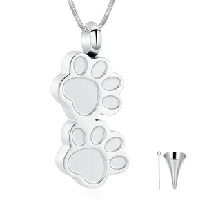 Urn Necklace for Ashes for Women Men Stainless Steel Double Paw Print Urn Pendant Memorial Ash Keepsake Cremation Jewelry