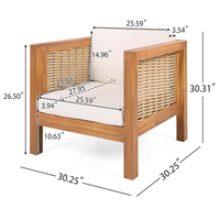Fauteuil de salon en bois d'acacia pour extérieur, chaise d'appoint en bois pour patio avec accoudoirs en osier pour jardin et cour arrière