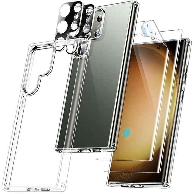 5 Pack Grade AAA TPU 9H Hardness Ultra-Thin HD Clear Case Camera Lens Silk Print for S23 Ultra Hydrogel Film Screen Protector