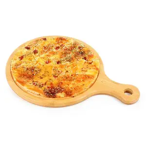 Hot sale wood steak plate slate cutting board bamboo pizza/cake baking tray/steak plates with handle