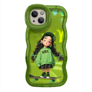 Skateboard Girl Print <span class=keywords><strong>Invisible</strong></span> Double Holder Wave Edge TPU Funda para teléfono móvil para Iphone X Xr Xs 11 12 13 14 15 16 Pro 17 - Product Image 5