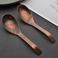 Cuillère en cuivre rétro vieilli, écologique, en forme de lingot, martelée à la main, à fond plat profond, pour la salle à manger à domicile