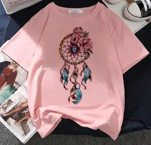 2022 New product Feather patterns design printing t shirt for women oversized with O-neck t shirt for women
